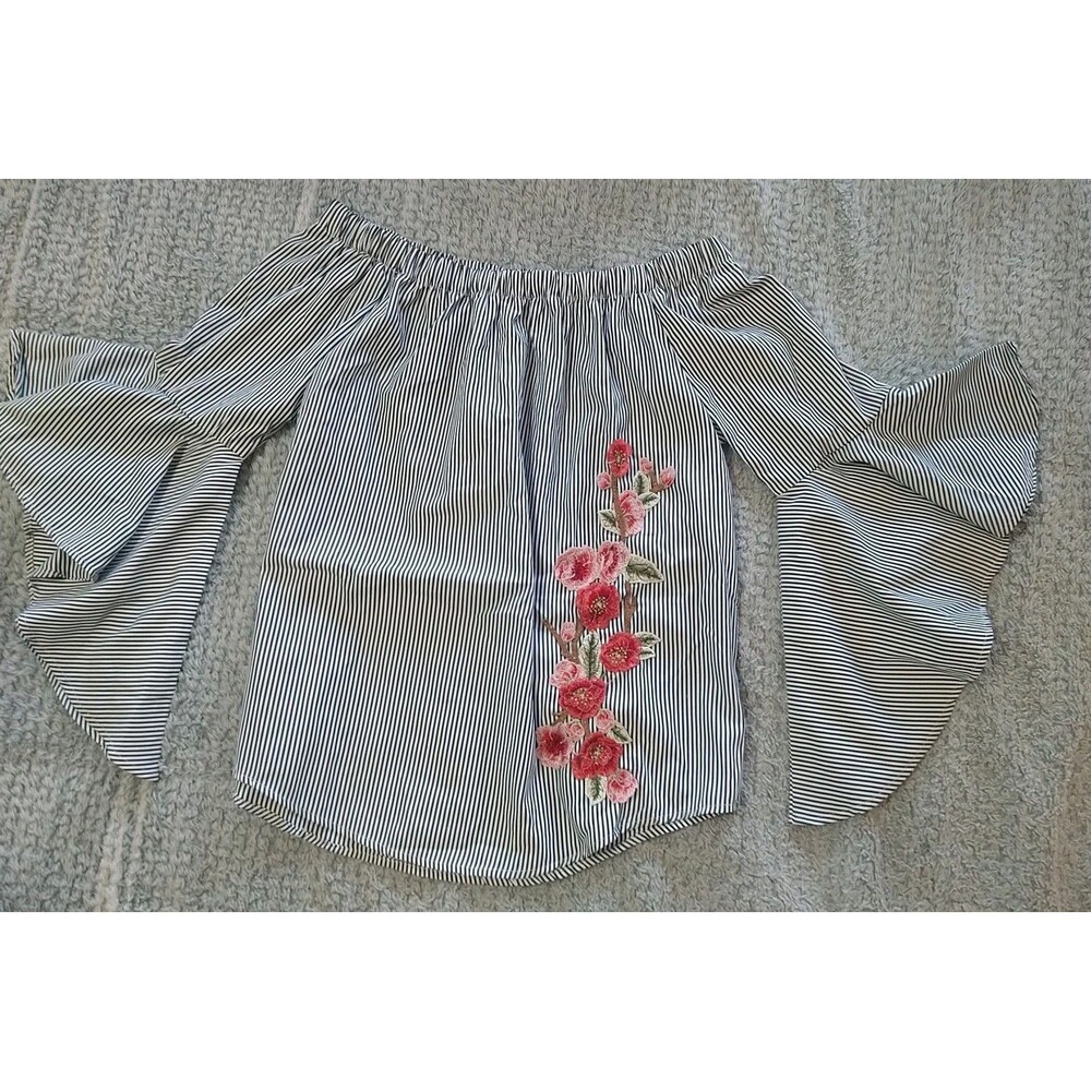 Kontrol J. Off The Shoulder Embroidered Flared Sleeve Top Boho  Large
